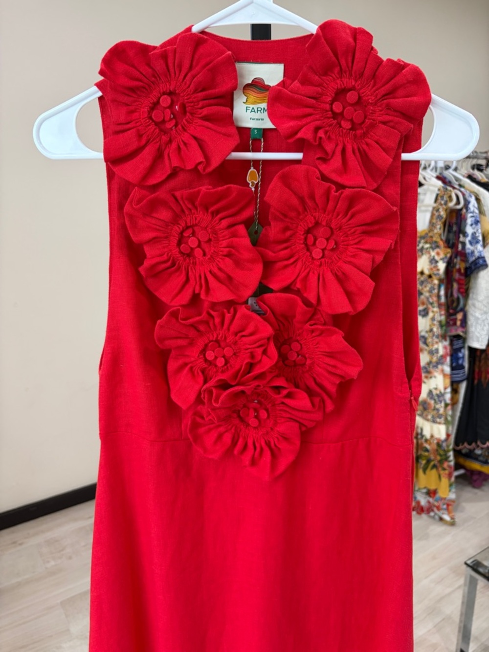 FARM Rio Bold Red Maxi Dress with Floral Neckline - Picture 11 of 15